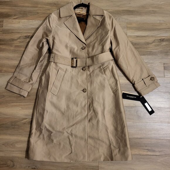 DKNY Khaki Trench Coat Size Medium - Picture 8 of 12